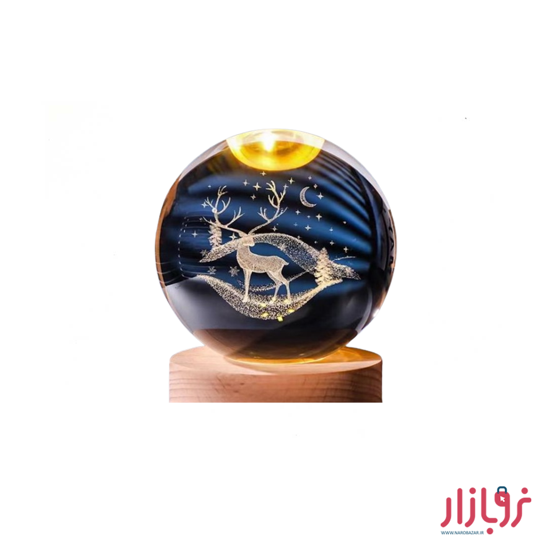 چراغ خواب طرح گوی کریستال مدل گوزن شاخ دار۱